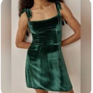 House of Harlow 1960 x REVOLVE Dark Green Velvet mini dress with shoulder bows